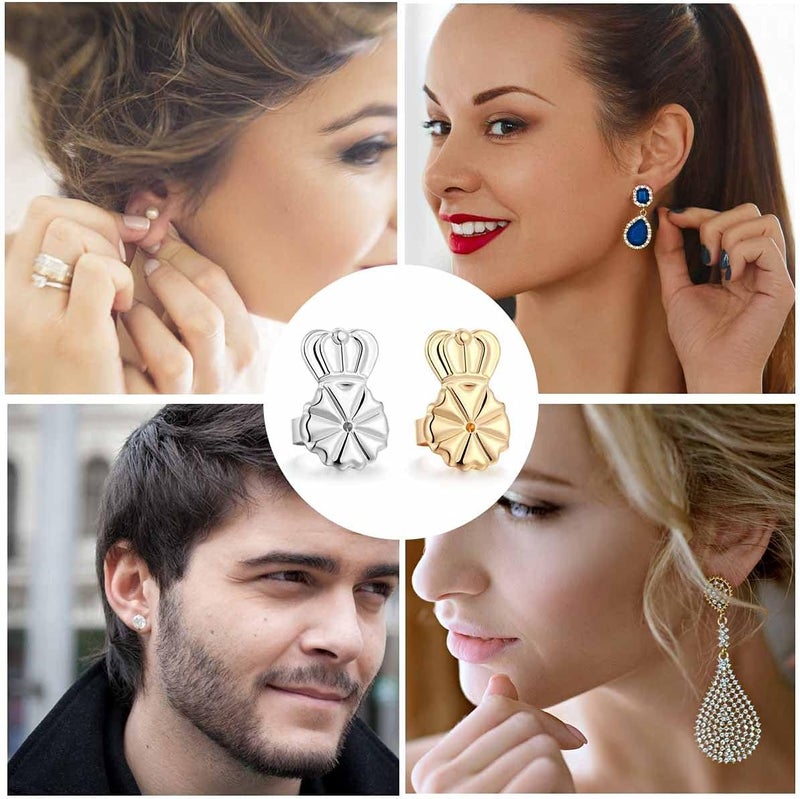 DELECOE Earring Lifters Hypoallergenic Earring Backs for Droopy Ears Adjustable 14K Gold Plated Secure Backs Repacements for Heavy Studs Droopy Earrings (Silver) - Image 5